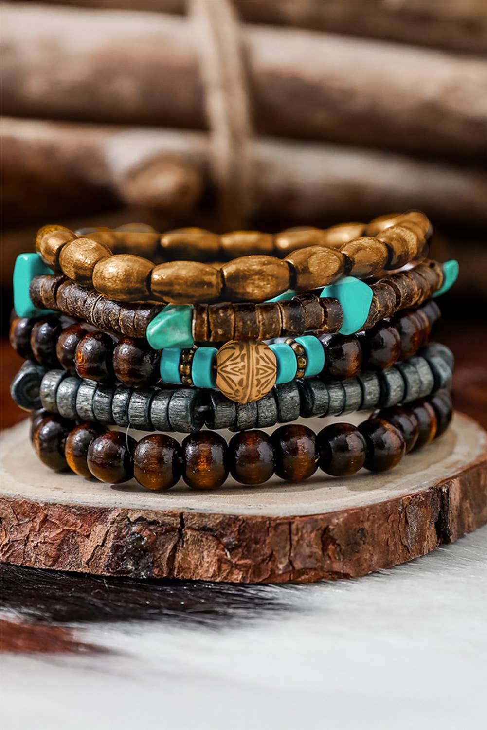 Little Daisy Closet - LDC Boho Turquoise Wooden Beaded Multi Layer Bracelet