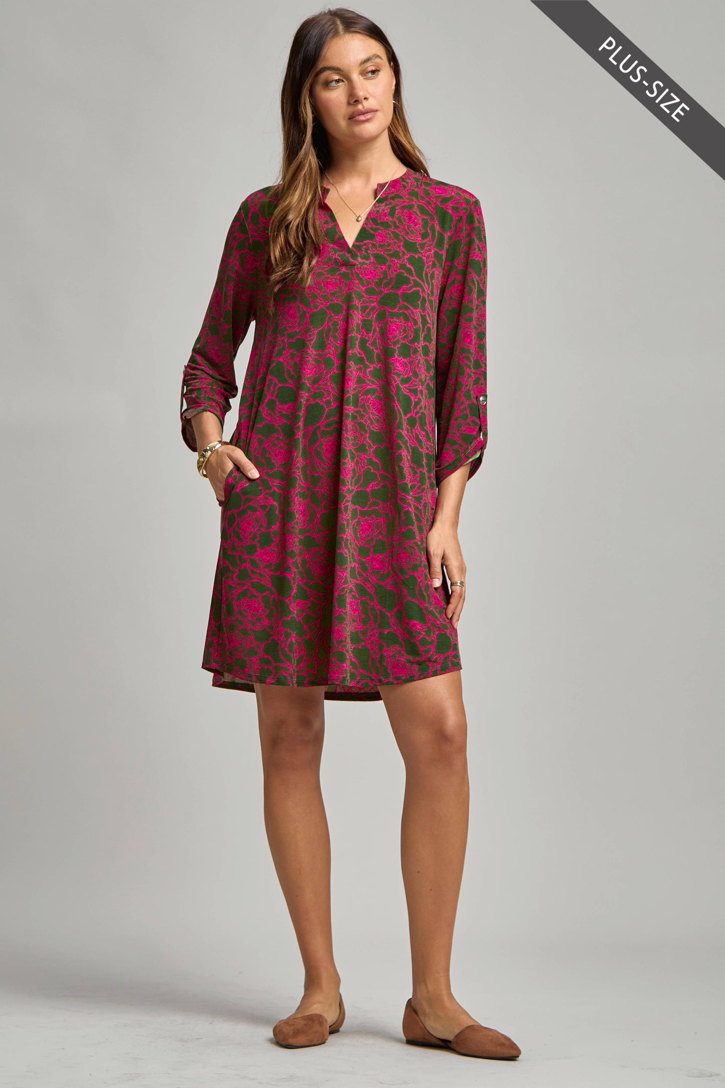 DEAR SCARLETT - PLUS SIZE A Line Paisley Print Dress w/ Pockets