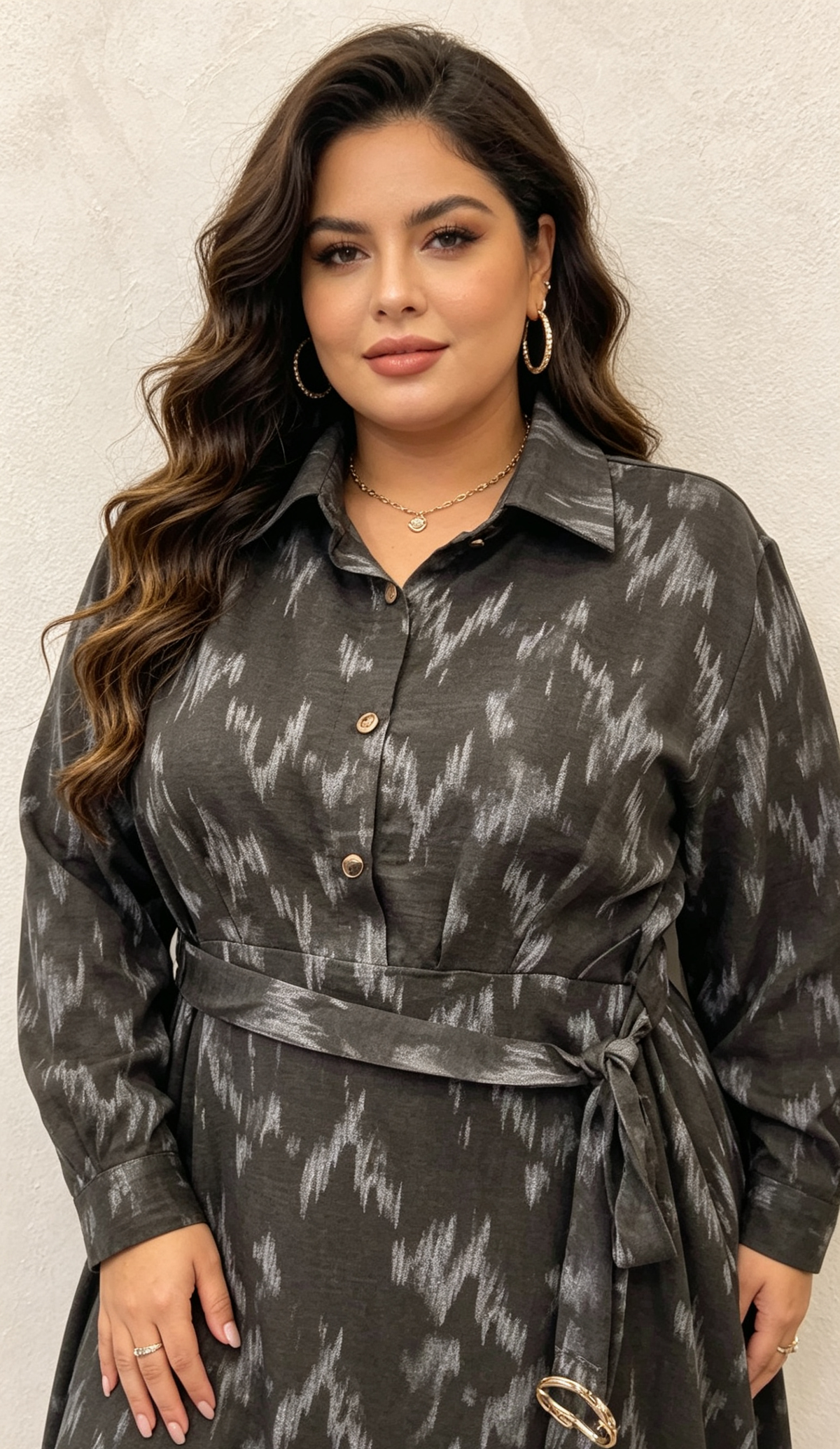 2W - Plus-size sequin shirt dress with belt