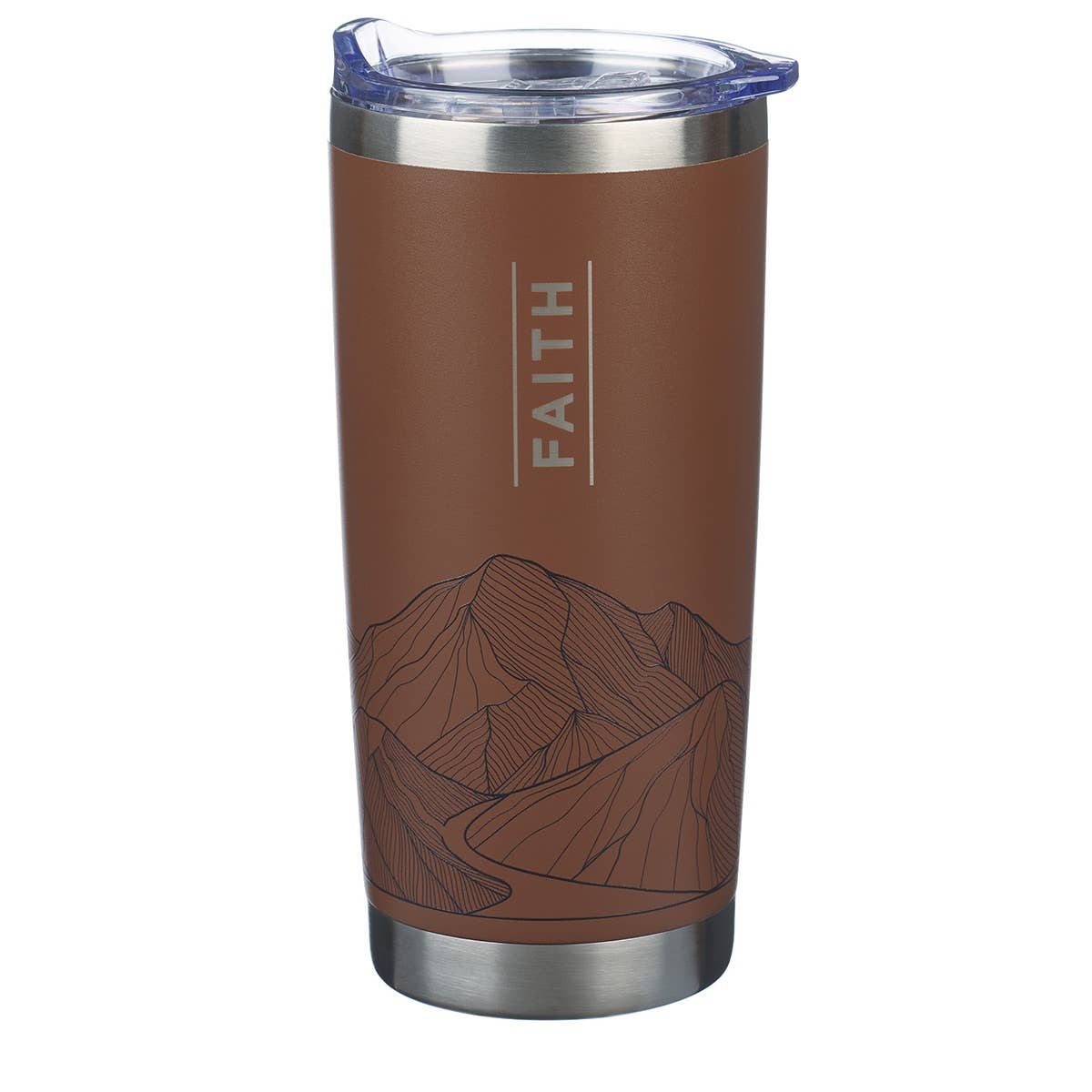Christian Art Gifts - Tumbler SS Brown Faith Mountains