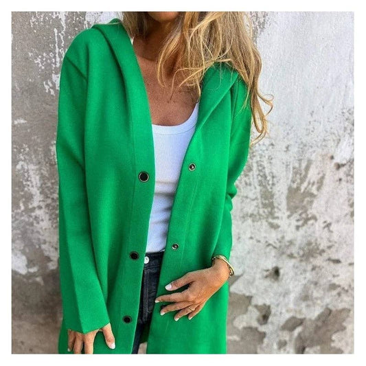 Solid Color Casual Single-Breasted Hooded Knit Jacket