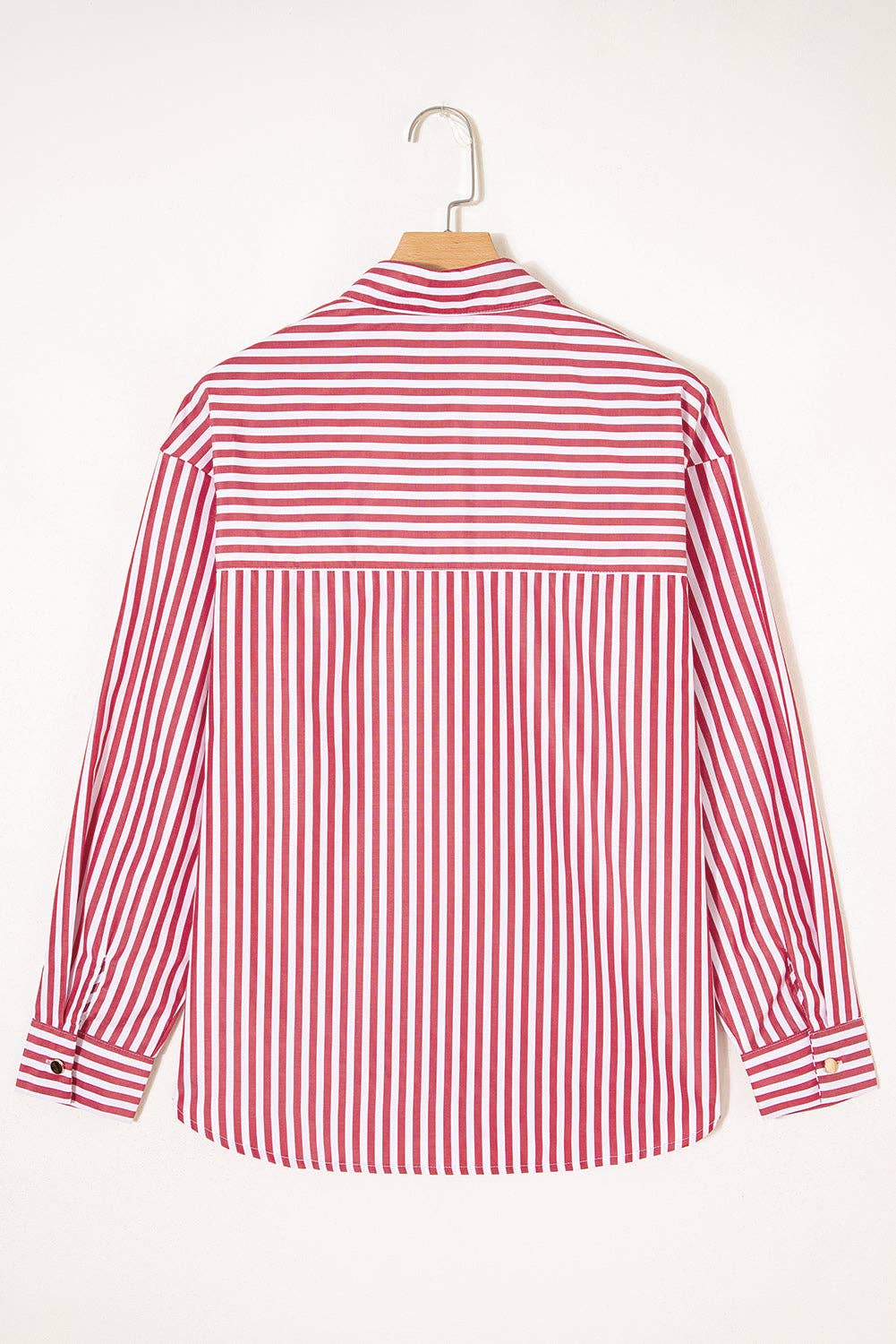 Lovesoft - Red Stripe Patched Pocket Side Slit Loose Shirt