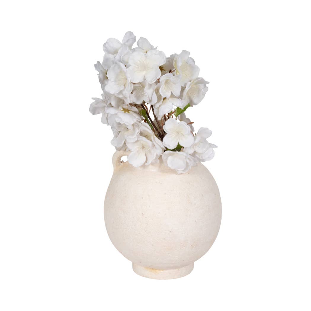 Sagebrook Home - Decorative Vase - White Ceramic Bulbous with Handle Jug, 7in