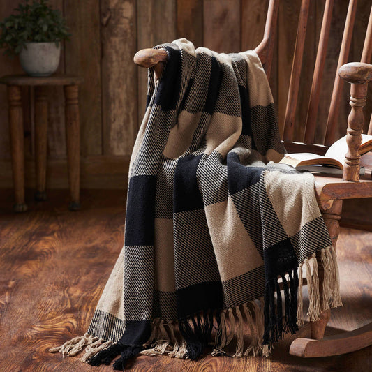 VHC Brands - Black Tan Buffalo Check Woven Throw Blanket 50x60