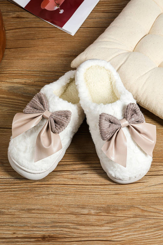 Little Daisy Closet - LDC Contrast Bowknot Applique Plush Winter Slippers