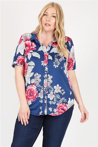 Plus size Printed Button-Down Blouse