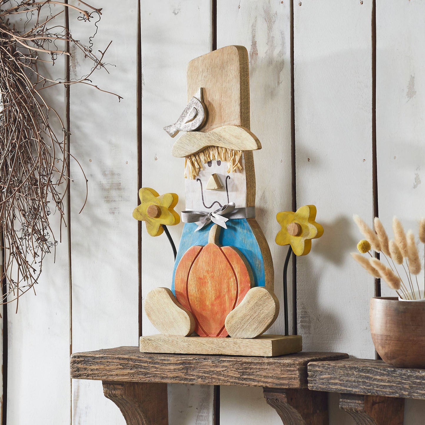 VHC Brands - Rustic Painted Scarecrow 16.5" Farmhouse Fall Harvest Decor