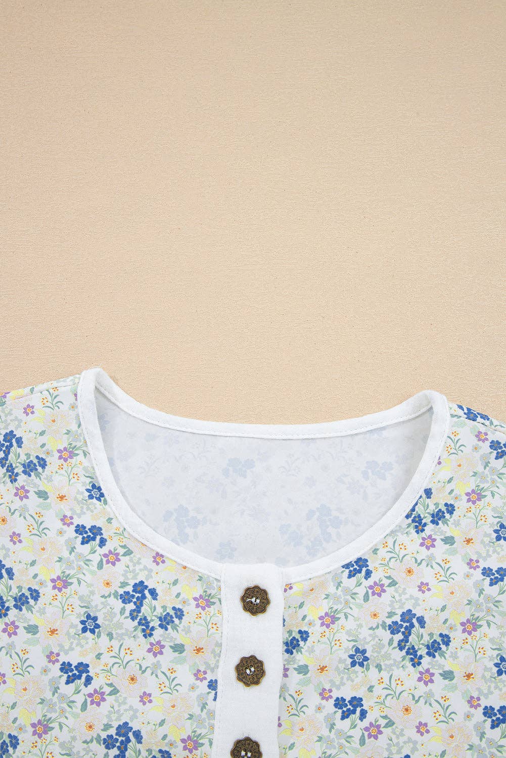 PRETTY BASH - Floral Gauze Patchwork 3/4 Sleeve Blouse