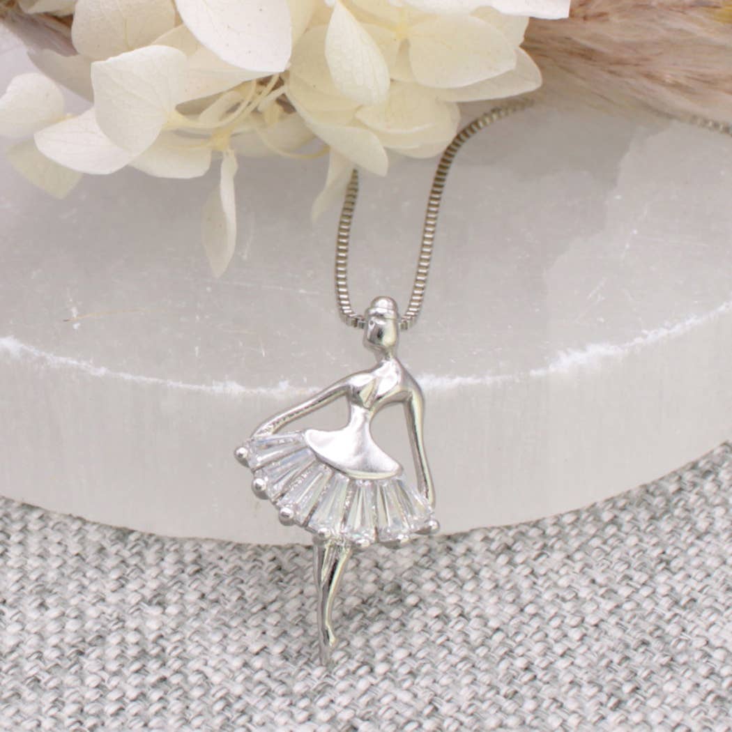 ZAD - On Pointe Silver Crystal Ballerina Necklace