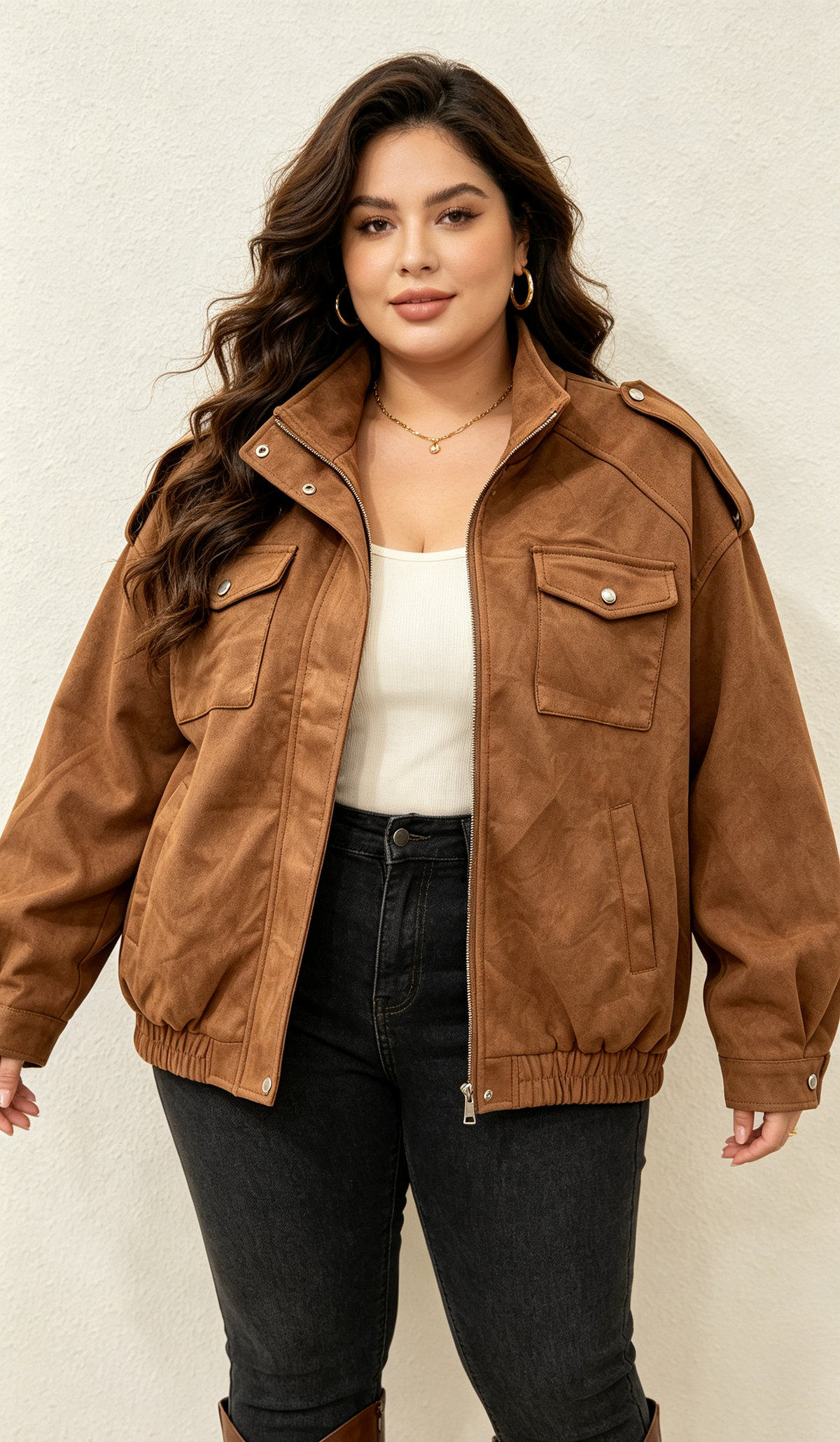 2W - Plus-size faux-suede jacket, sizes 46 to 60: Camel / Large sizes / T4(50–52)