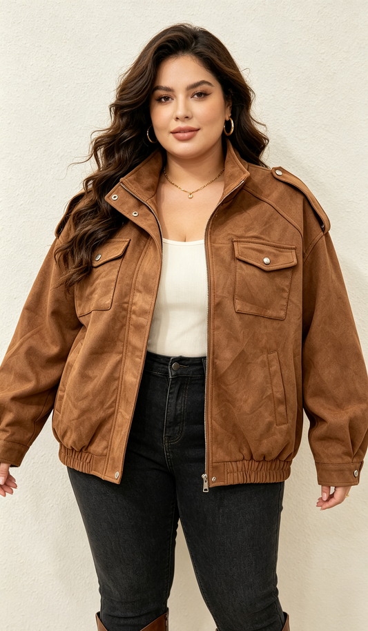 2W - Plus-size faux-suede jacket, sizes 46 to 60: Camel / Large sizes / T4(50–52)