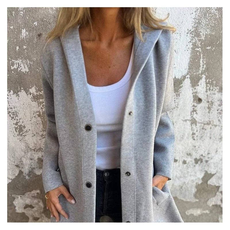 Solid Color Casual Single-Breasted Hooded Knit Jacket