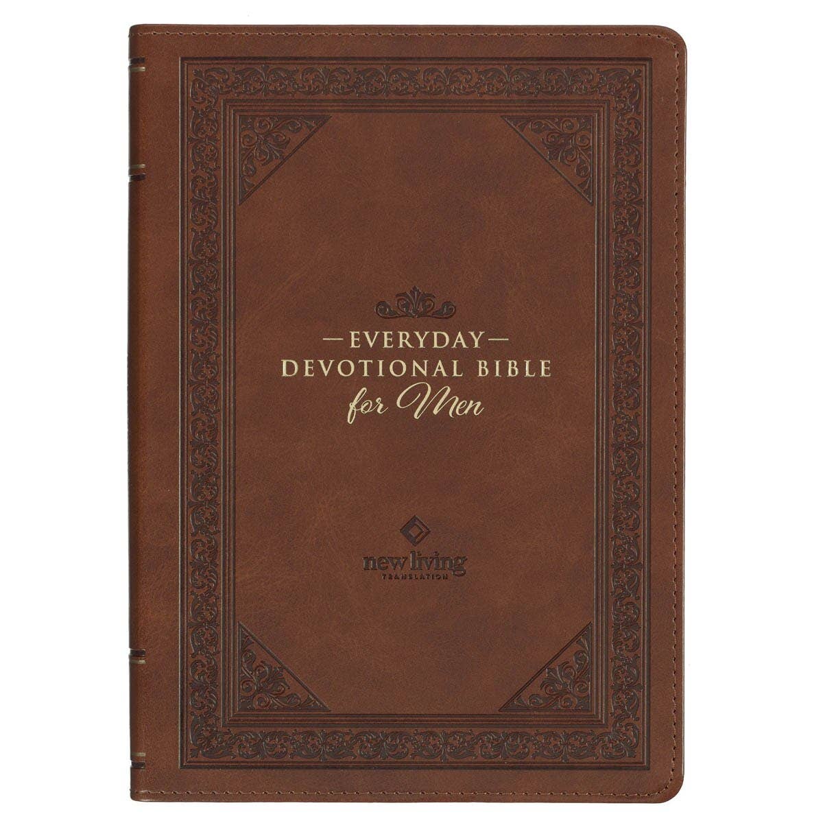 Christian Art Gifts - Devotional Bible NLT for Men Faux Leather, Chestnut Brown