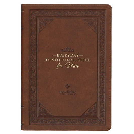 Christian Art Gifts - Devotional Bible NLT for Men Faux Leather, Chestnut Brown