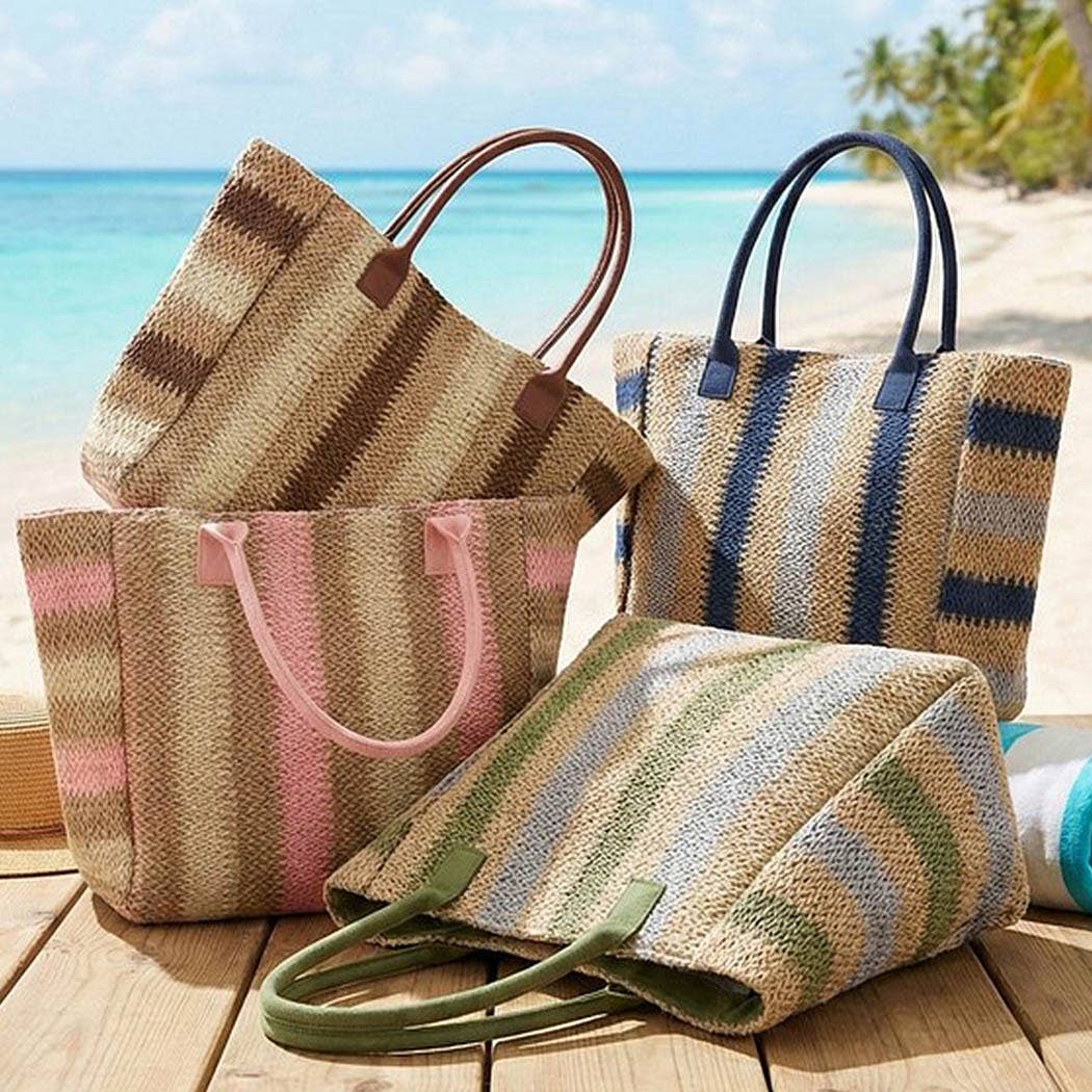 3AM BY H&D ACCESSORIES - Natural Brown Multi Color Stripe Straw Tote Bag
