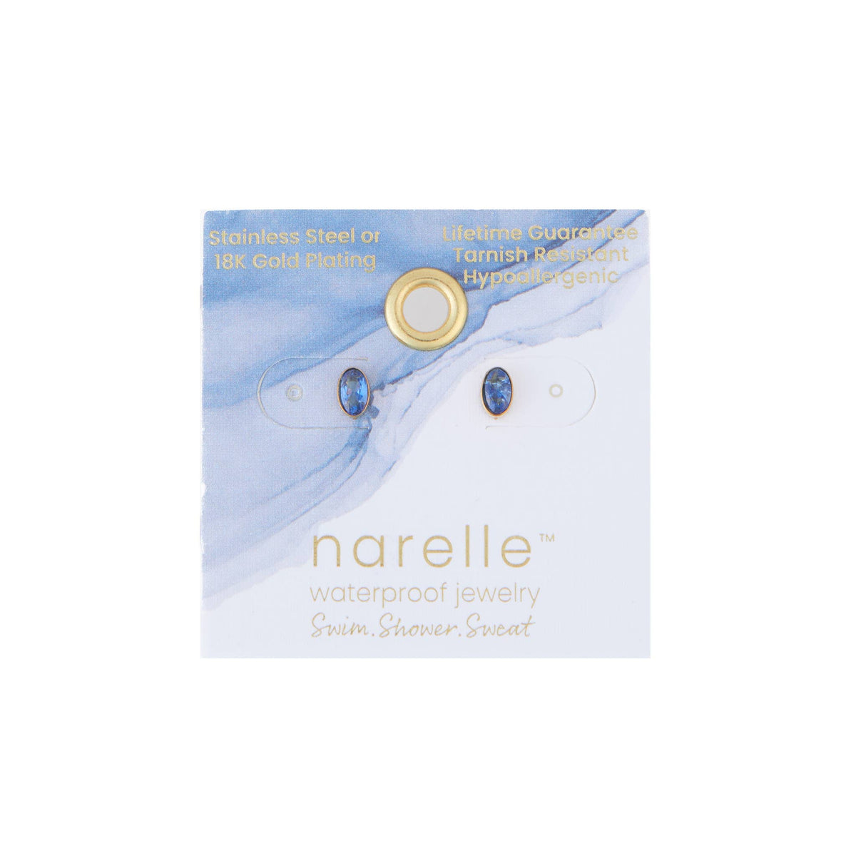 Howard's - Waterproof Earrings Oval Gem Cubic Zirconia 18K Gold Stud