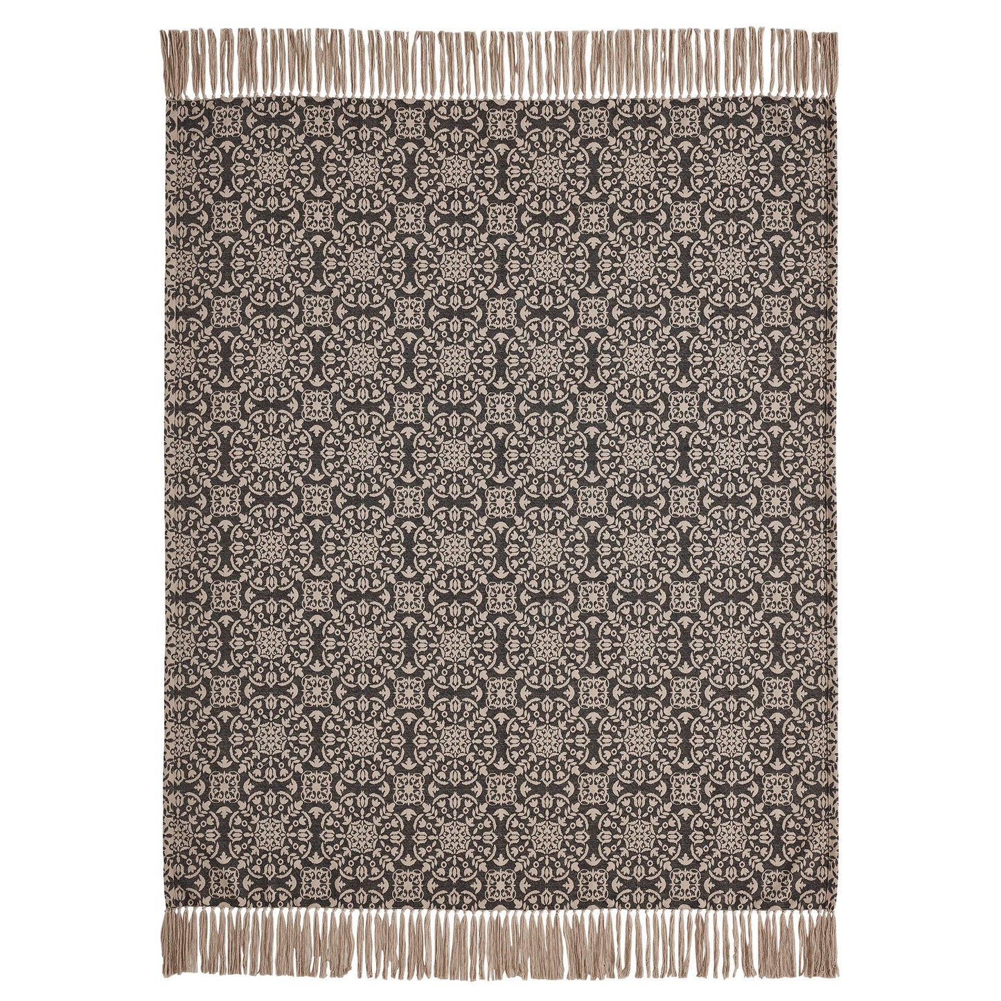 VHC Brands - Custom House Black Tan Jacquard Woven Throw Blanket 50x60