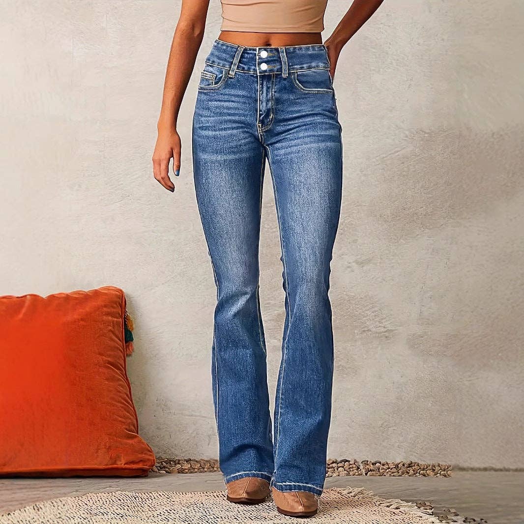 Women Fashion Retro Stretch Slim Fit Flared Jeans