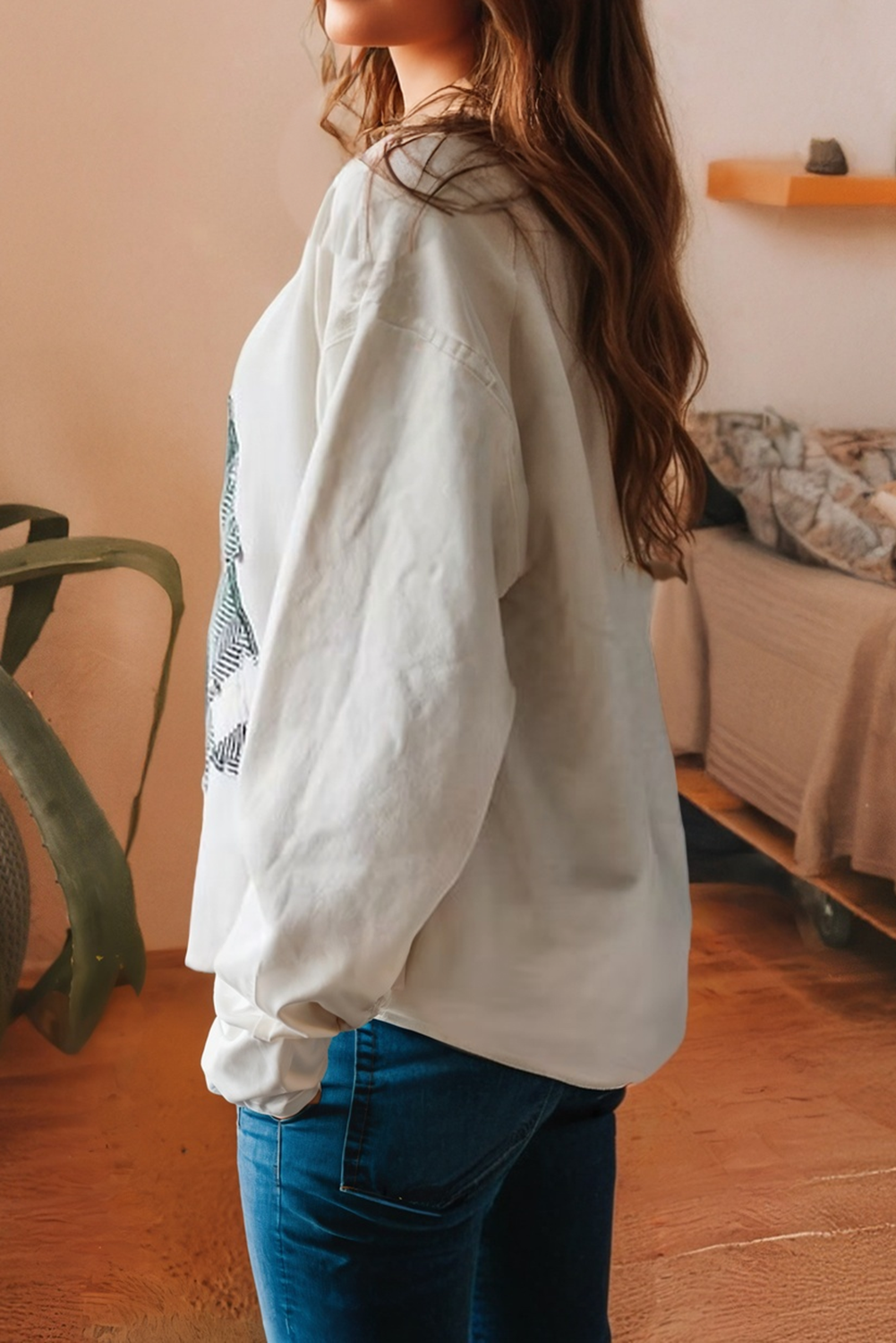 Little Daisy Closet - LDC Plaid Christmas Tree Patched Drop Shoulder Sweatshirt