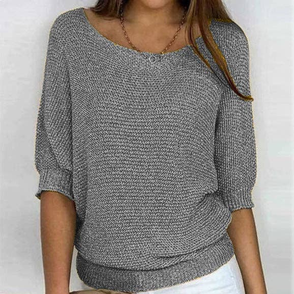 Suhkasana - Lightweight Knit Sweater Dolman Sleeve Pullover Top