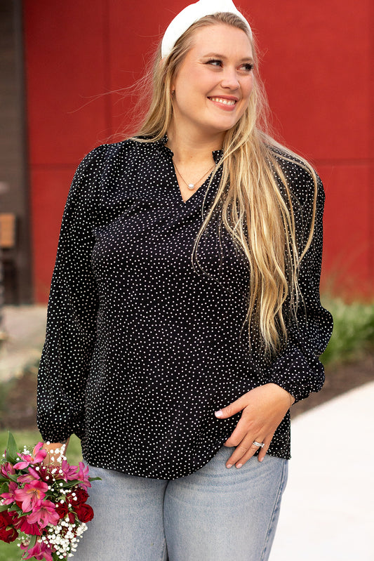 Plus Size Black Leopard Print V Neck Blouse