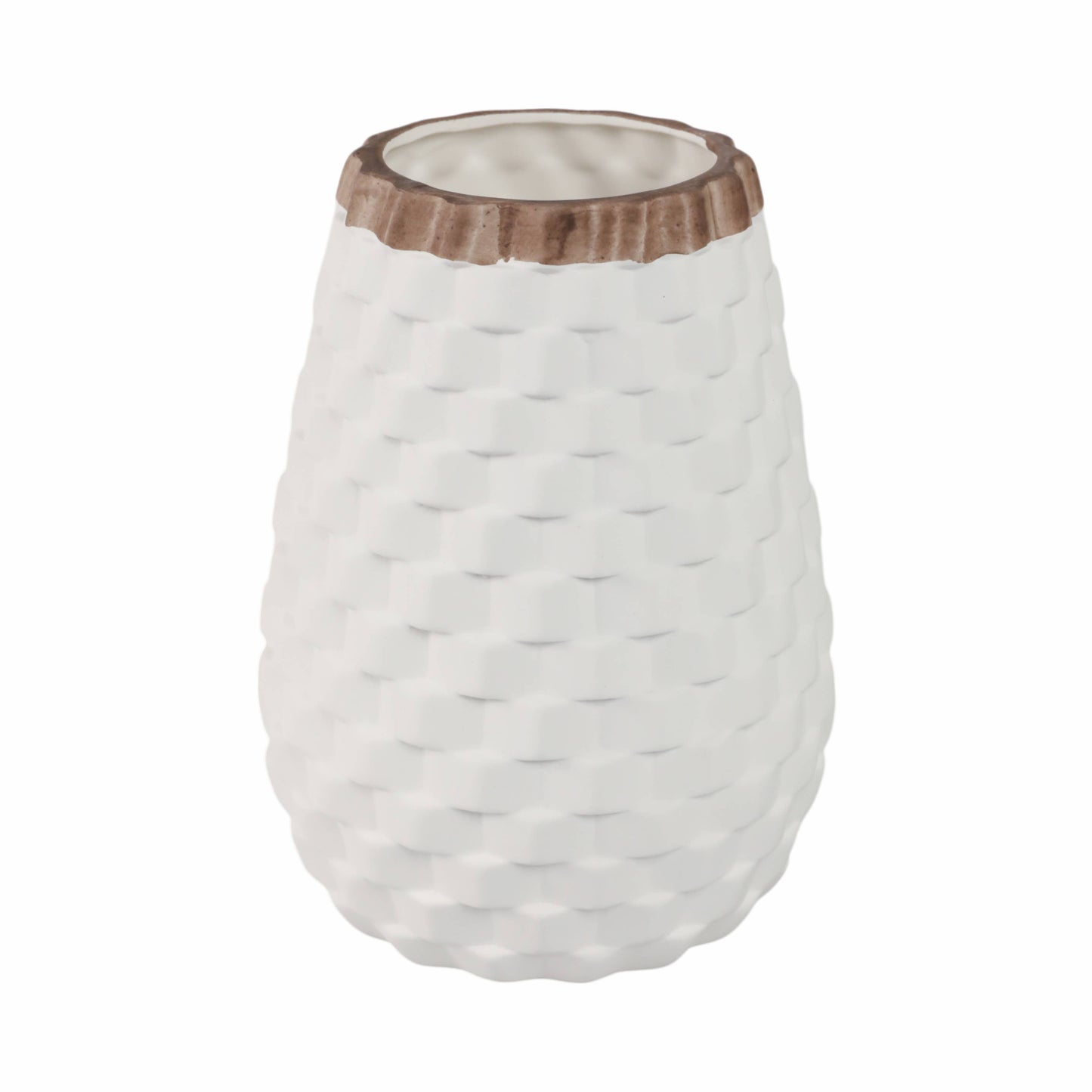 Sagebrook Home - Decorative Vase - White/Brown Ceramic Round Textured, 9 in.