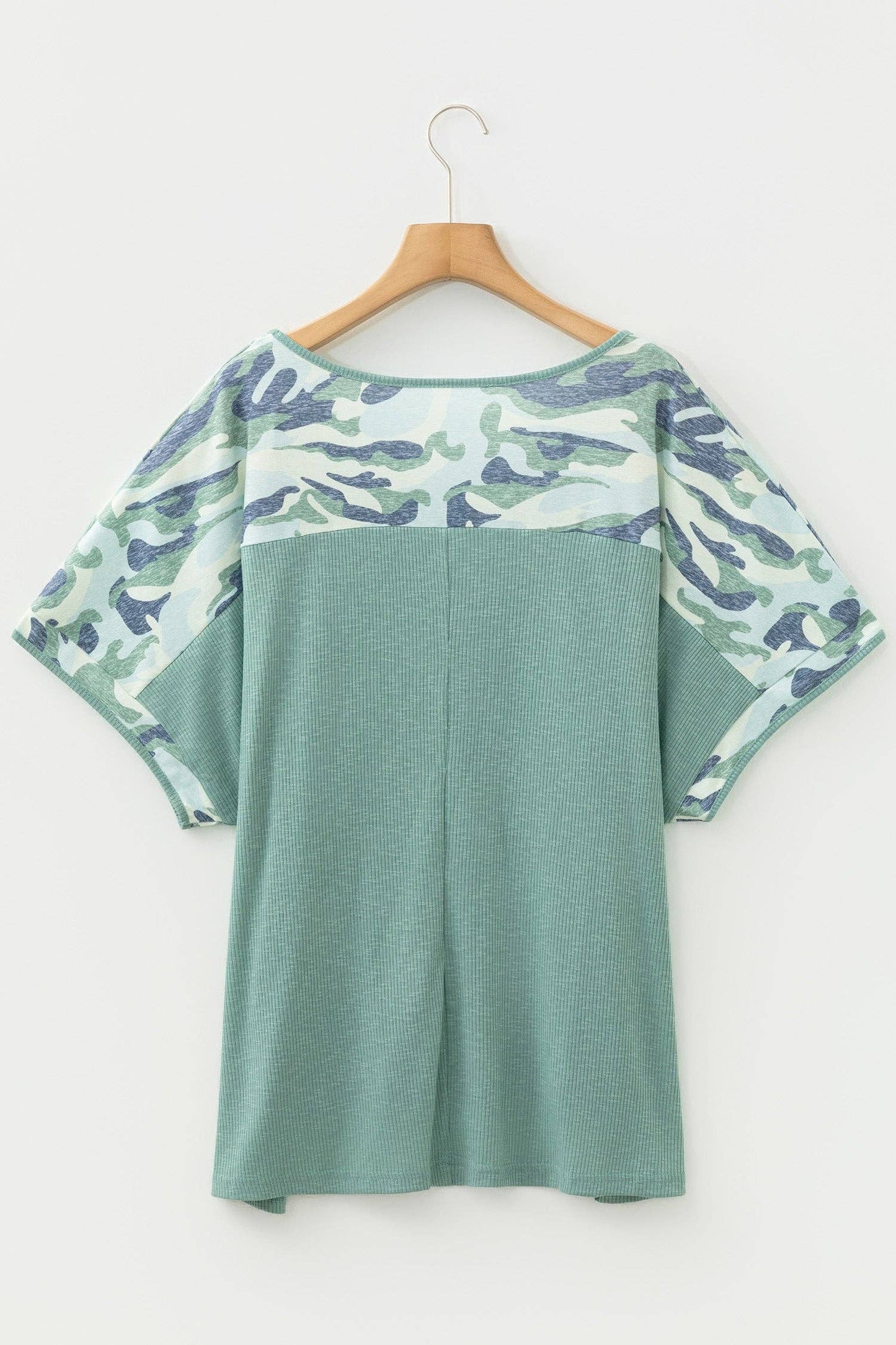 PRETTY BASH - Plus Size Camo Patchwork Ribbed V-Neck Tee