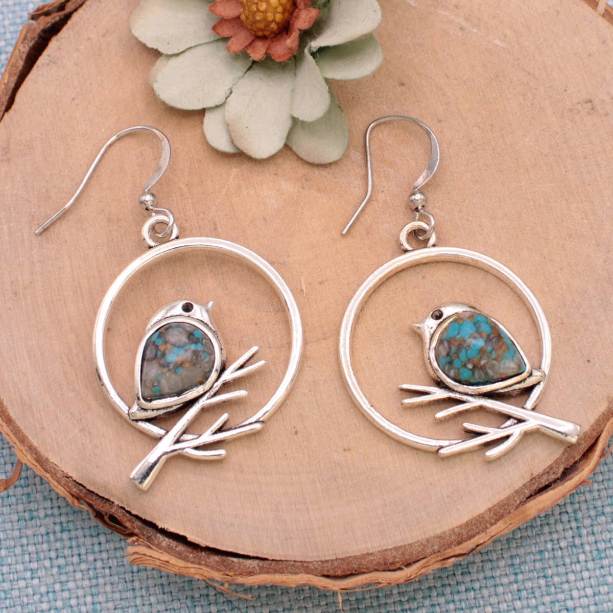 ZAD - Morning Song Turquoise Bird Silver Earrings