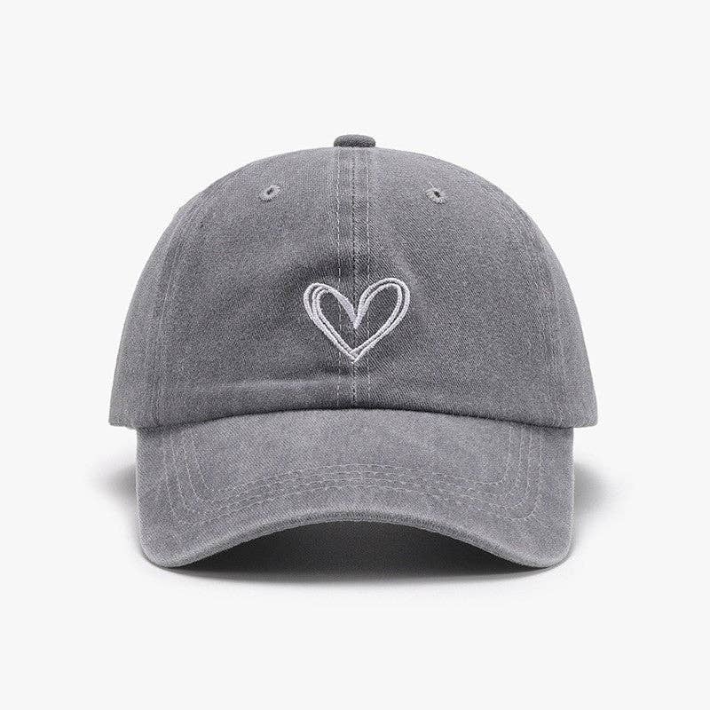Sheer Trend - Embroidered Heart Design Washed Cotton Baseball Cap