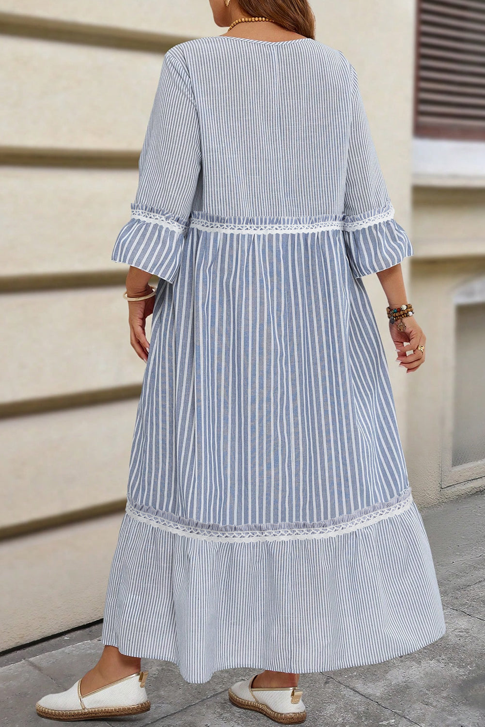 Plus Size Sky Blue Stripe Shift Long Dress