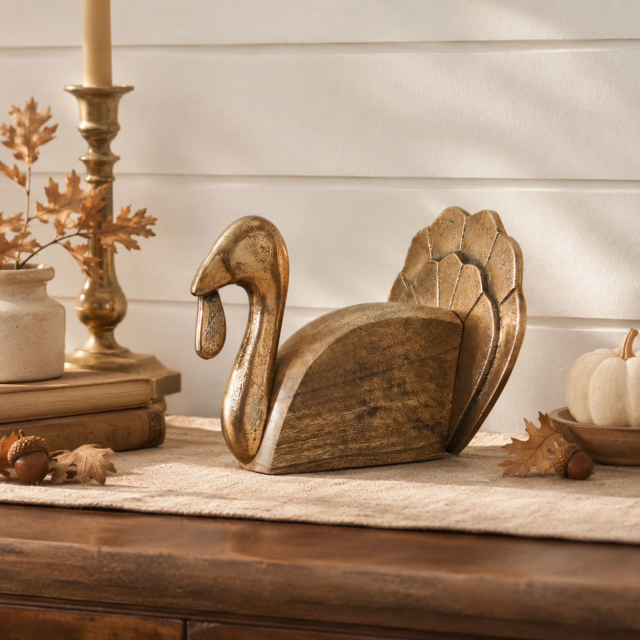 VHC Brands - Wooden Turkey w/ Burnished Gold Rustic Fall Decor8.5"