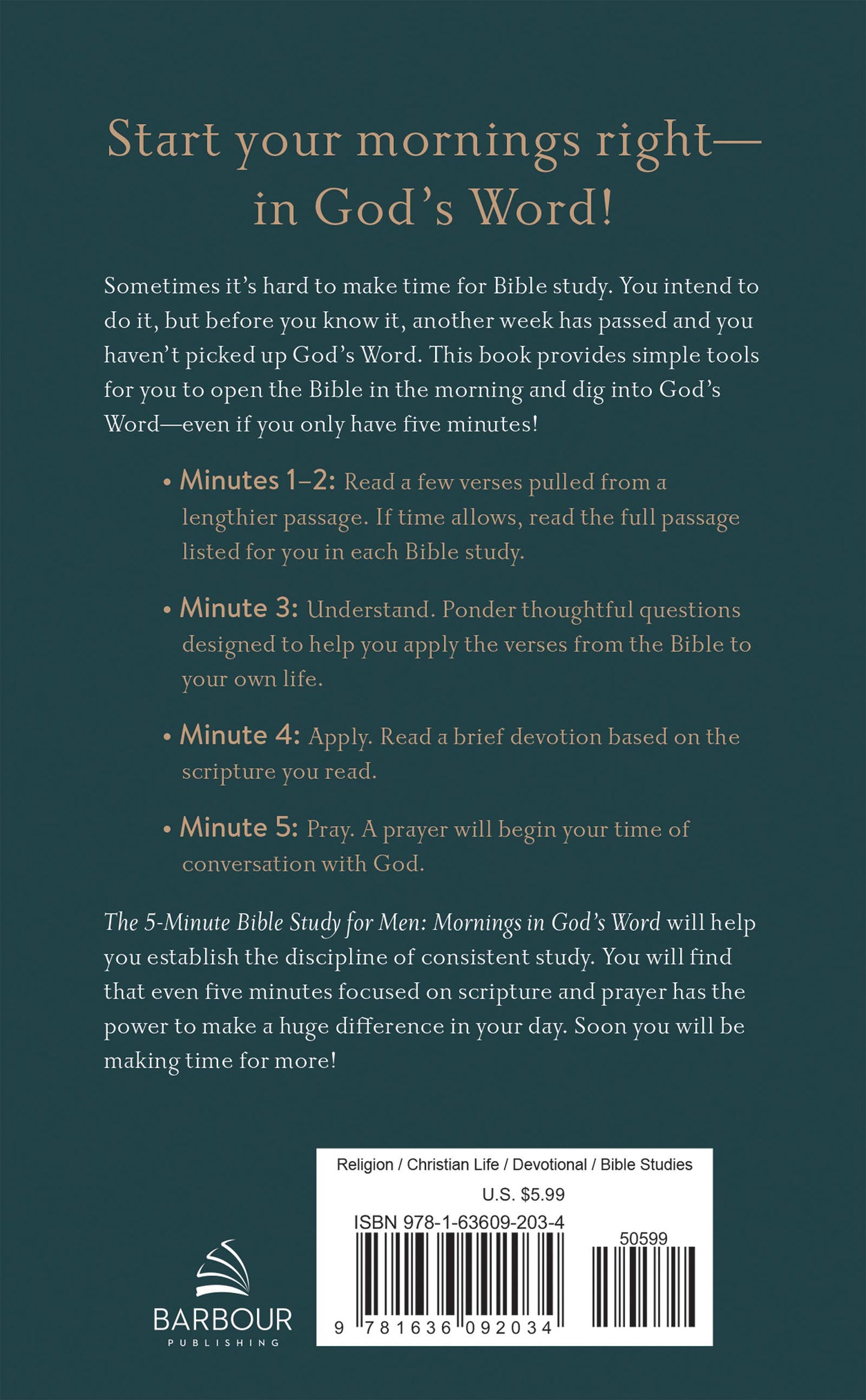 Barbour Publishing, Inc. - The 5-Minute Bible Study for Men: Mornings in God's Word