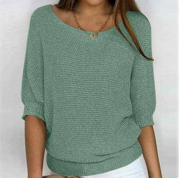 Suhkasana - Lightweight Knit Sweater Dolman Sleeve Pullover Top