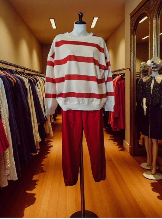 Striped Drop Shoulder Pullover and Jogger Pants Set