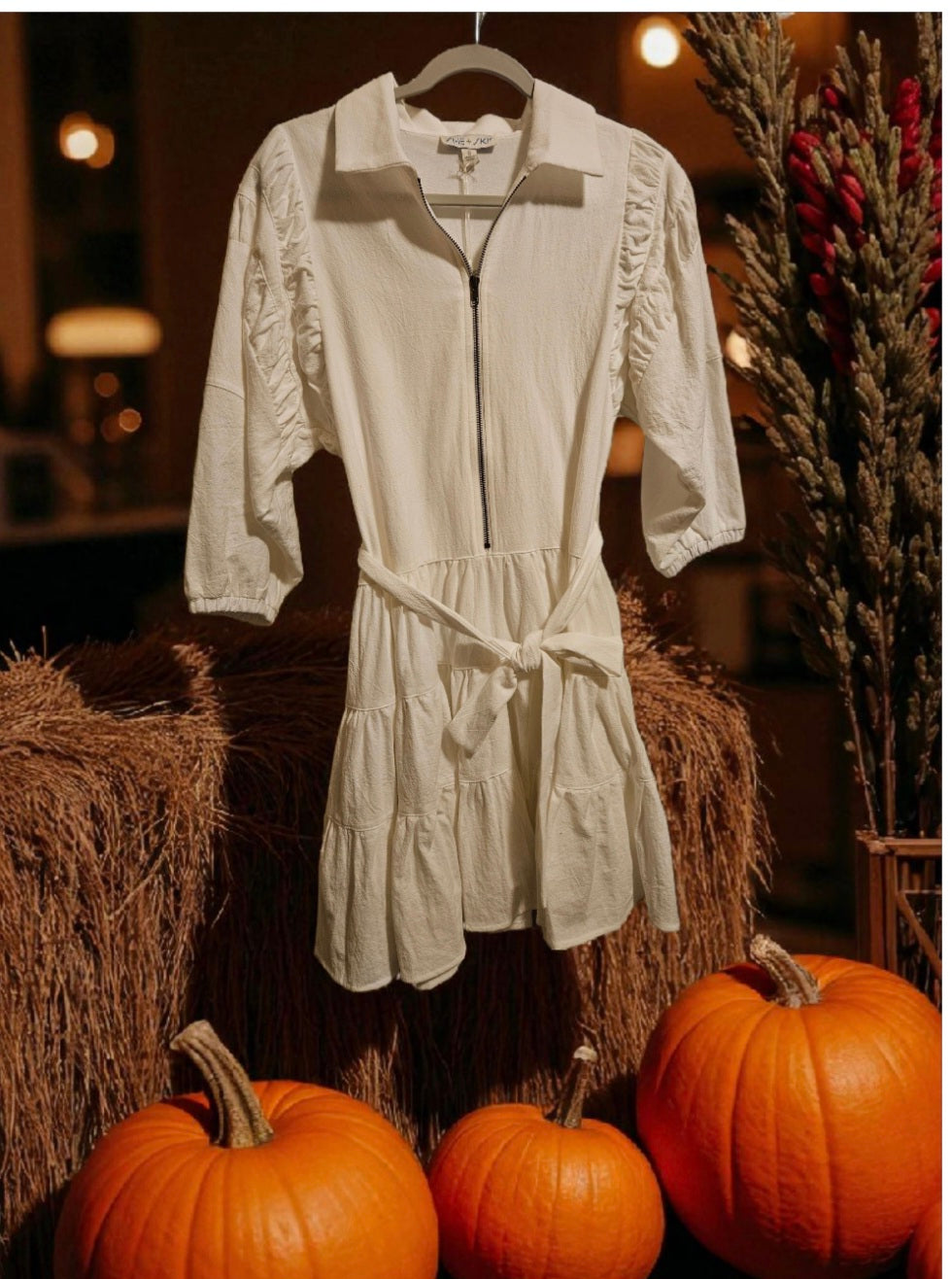 She + Sky Off White Dress with Tie Belt