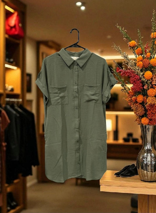 She & Sky Dress with Hand Pockets / Cuffed Sleeves