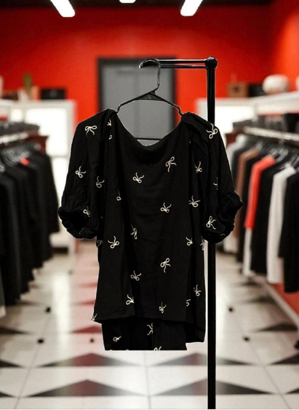 Black Shirt with White Bows