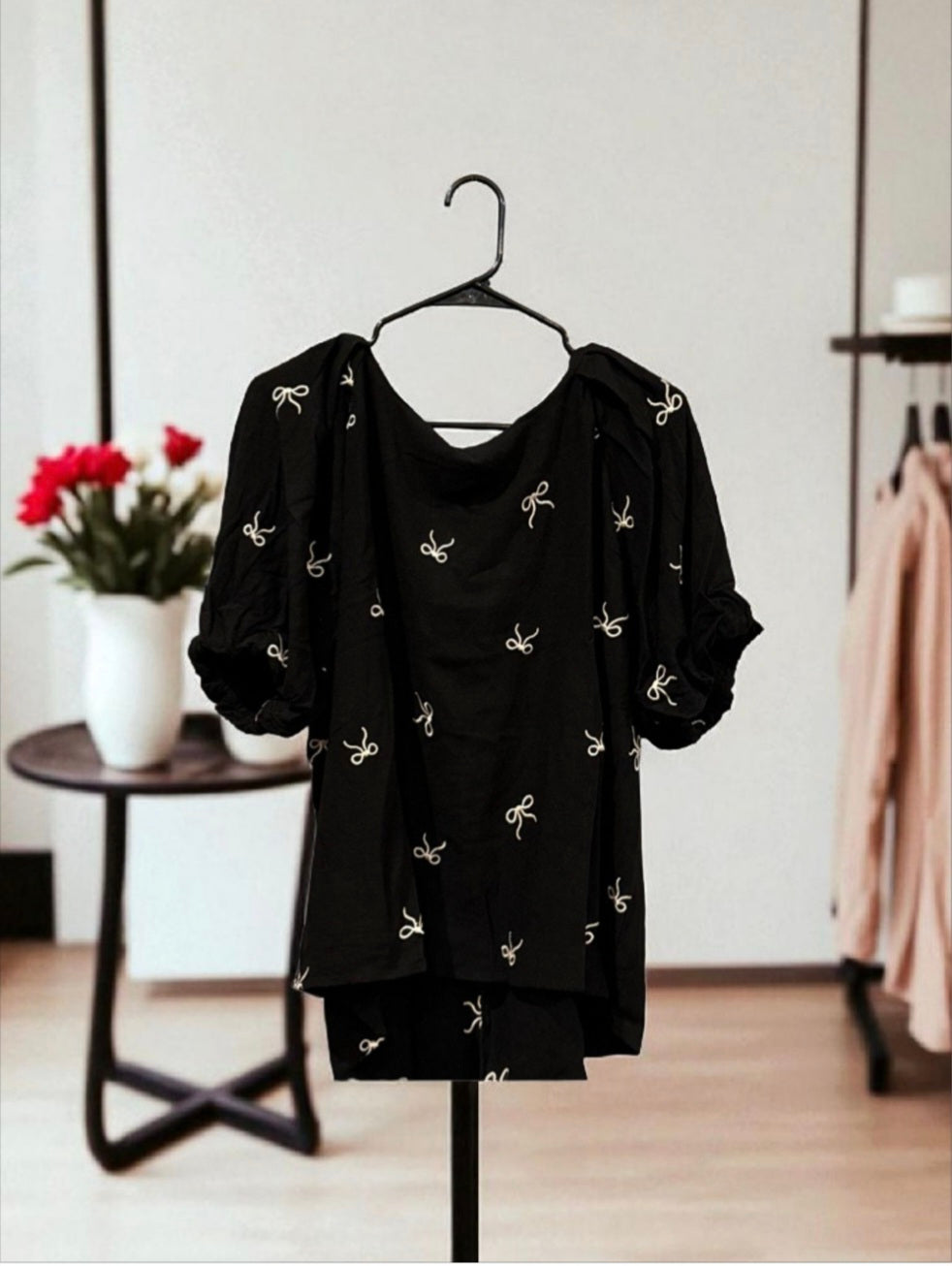 Black Shirt with White Bows