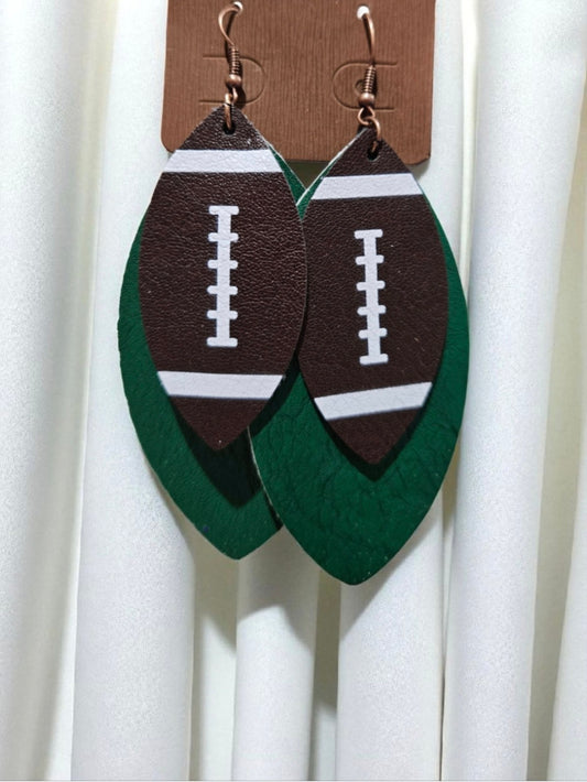 Long Dangle Leather Football Earrings