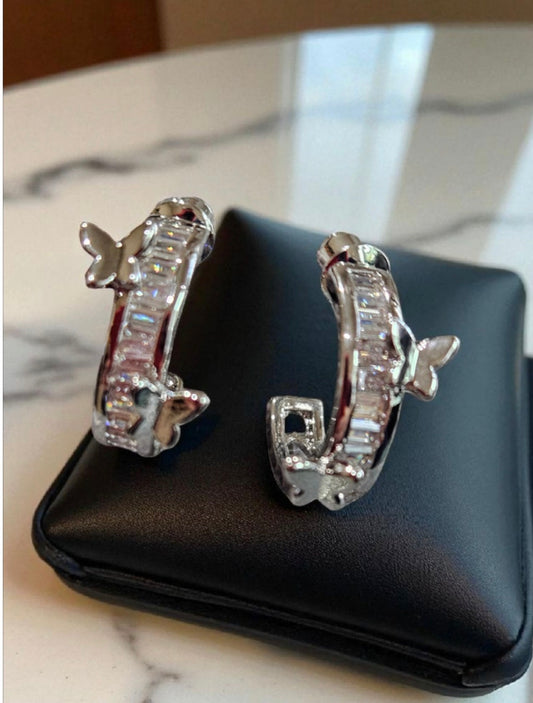 Crystal & Silver Butterfly Earrings