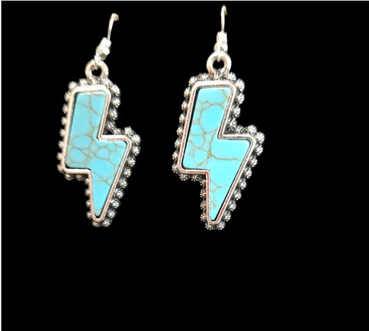 Silver & Turquoise Lightning Bolt Earrings