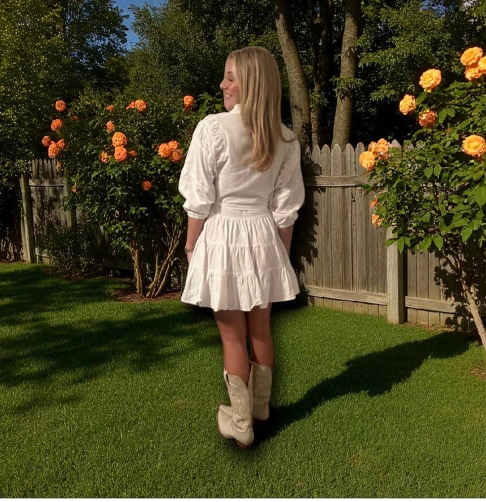 She + Sky Off White Dress with Tie Belt