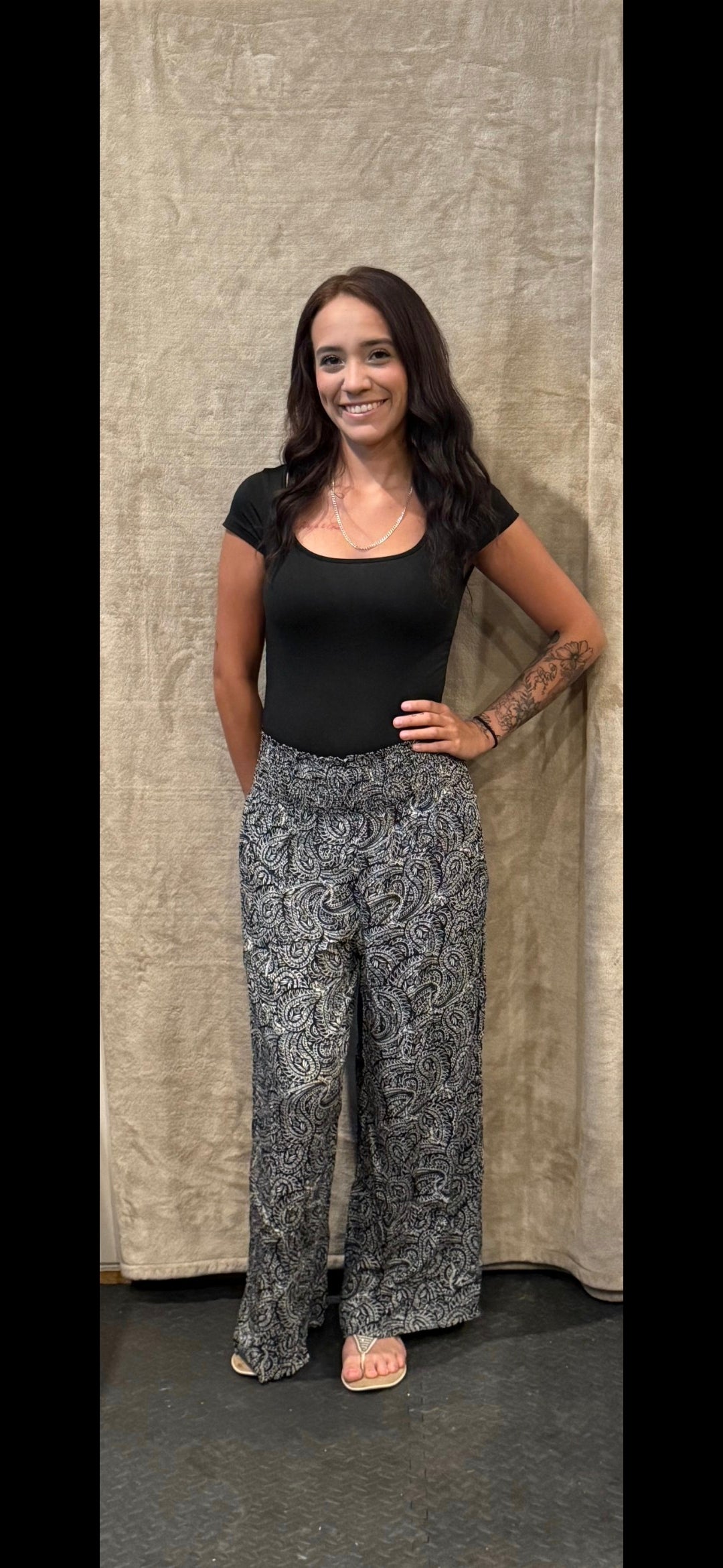 JCP4225-Boho Paisley Print Wide Leg Flowy Pants with Pockets