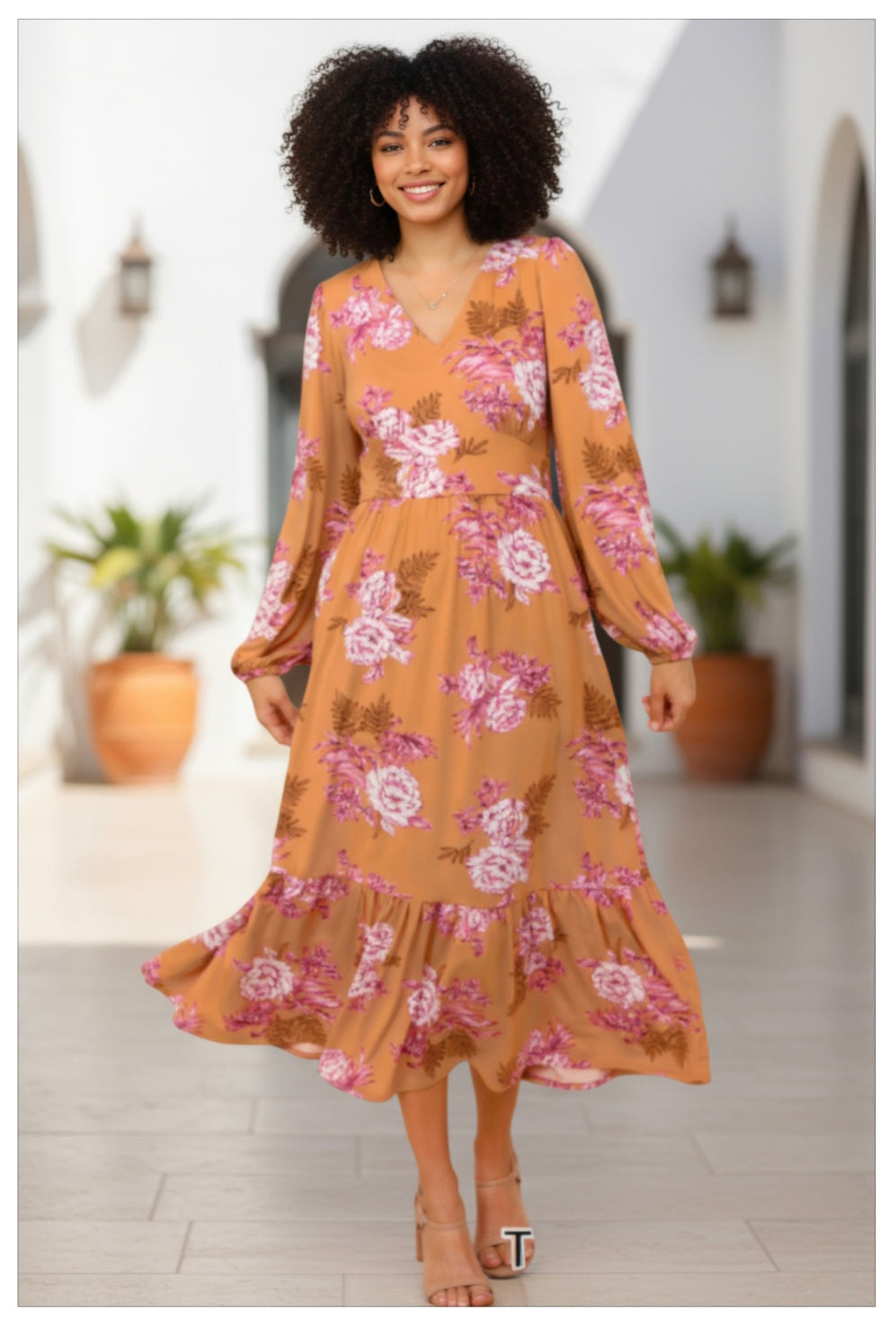 Vintage Floral Print Buttery Smooth Dress