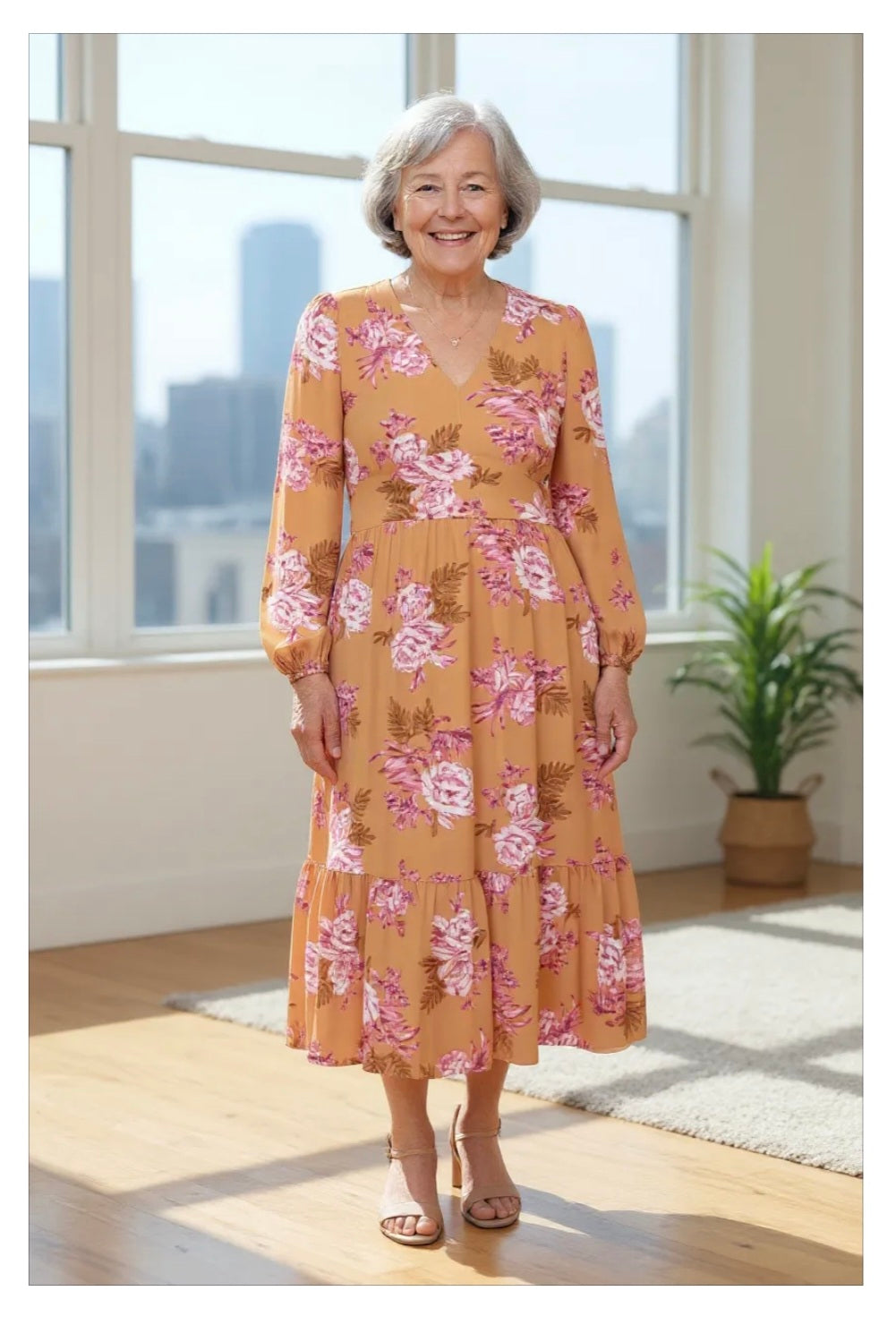Vintage Floral Print Buttery Smooth Dress
