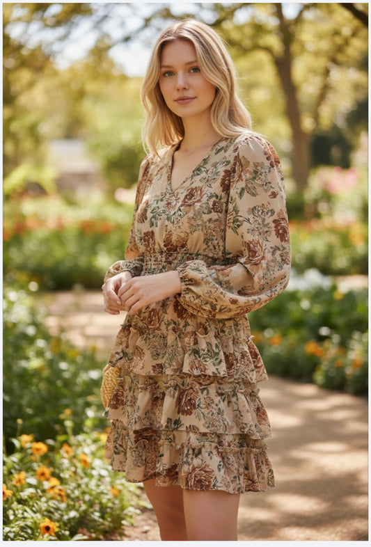 Haptics Tiered Ruffle Floral Woven Dress