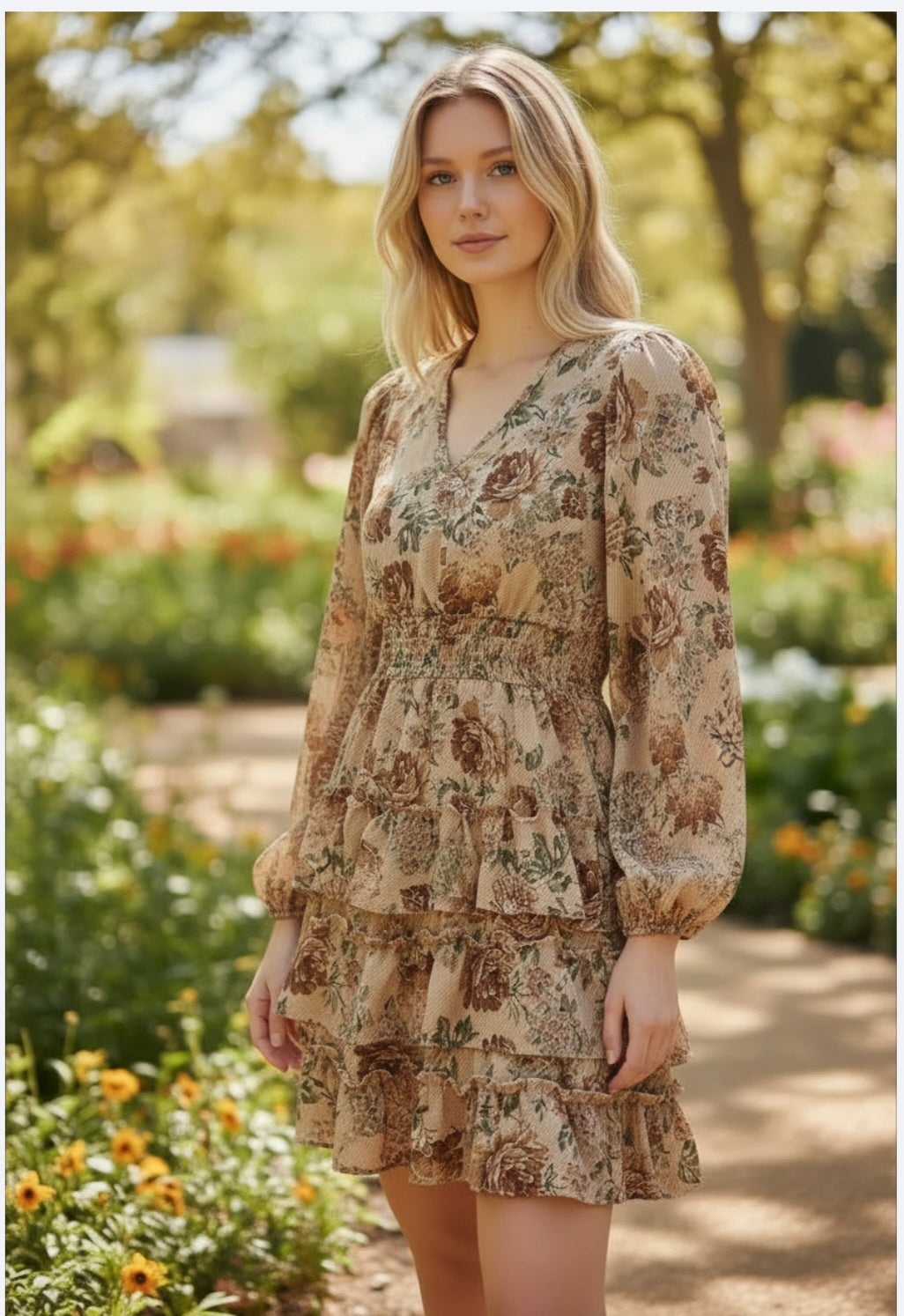 Haptics Tiered Ruffle Floral Woven Dress