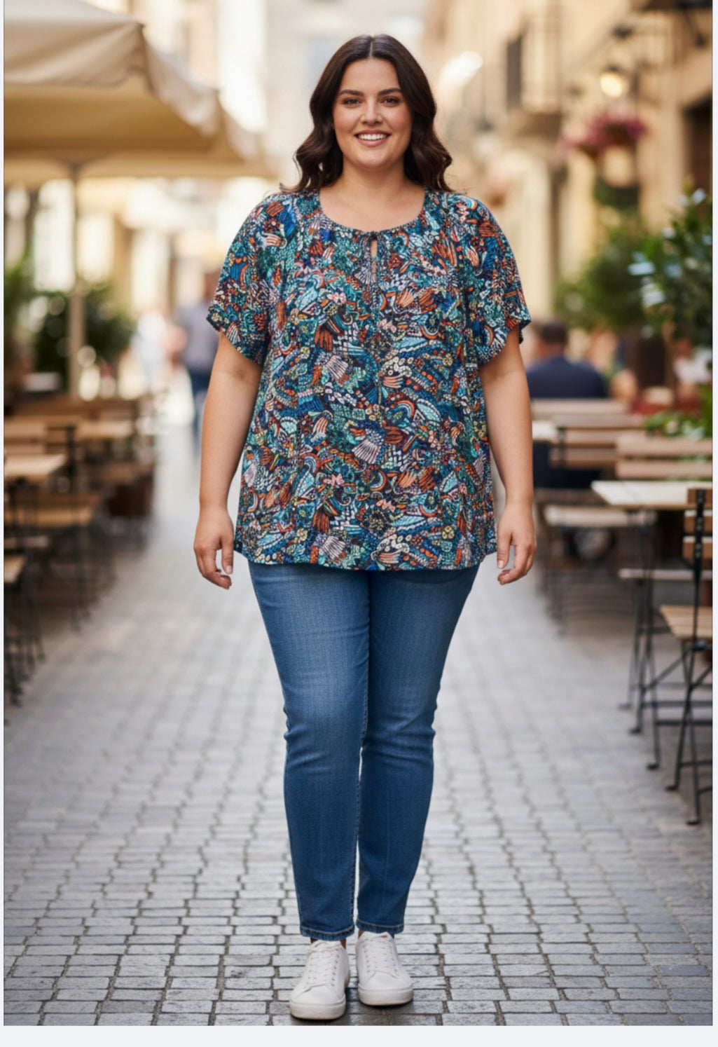 Plus Navy Tribal Print Top