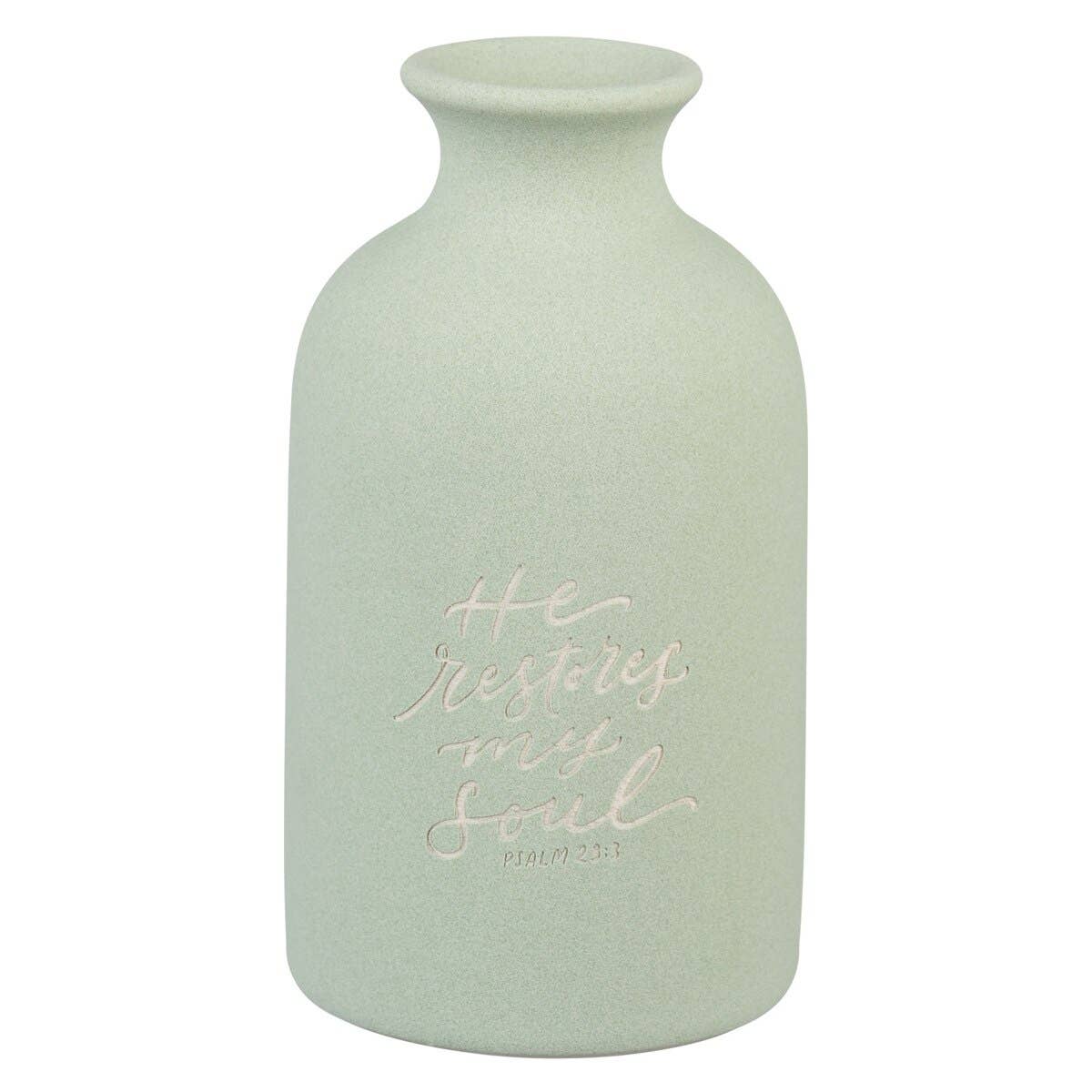 Christian Art Gifts - Table Vase He Restores My Soul Ps. 23:3