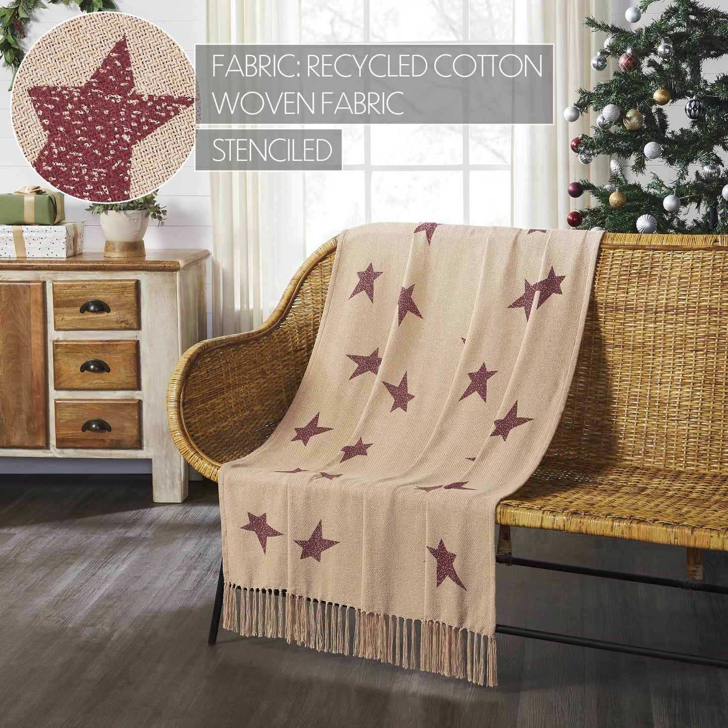 VHC Brands - Burgundy Primitive Star Woven Throw Blanket 50x60 Gable